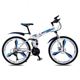 NYPB Folding Bike NYPB Adult Mountain Bike, Dirt Bike Mountain Bike High Carbon Steel Folding Outroad Bicycles with Double Disc Brake 21 / 24 / 27 / 30-Speed Bicycle Full Suspension, White blue B, 27 speed 26in