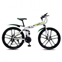 NYPB Folding Bike NYPB Adult Mountain Bike, Dirt Bike Mountain Bike High Carbon Steel Folding Outroad Bicycles with Double Disc Brake 21 / 24 / 27 / 30-Speed Bicycle Full Suspension, White green D, 24 speed 26in