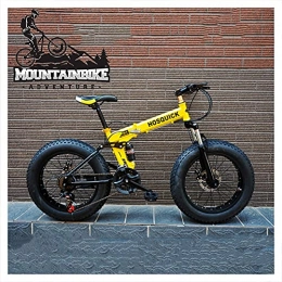 NZKW Bike NZKW 20 Inch Fat Tire Mountain Trail Bike with Dual-Suspension, Adults Men Women Mechanical Disc Brakes Foldable Mountain Bicycle, Anti-Slip High-carbon Steel Bikes, Yellow, 30 Speed