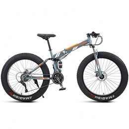 NZKW Folding Bike NZKW 26 Inch Mountain Bike Fat Tire, Domineering Mens Women Foldable Beach Snow Mountain Bicycle, 4-Inch Wide Knobby Tires Outdoor Cycling Road Bike, Dual-Suspension, Orange Spoke, 7 Speed
