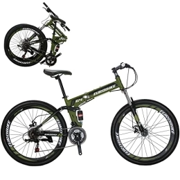 EUROBIKE  OBK 26-inch Folding Mountain Bike 21 Speed Full Suspension Folding Bicycle Dual Disc Brakes Unisex For Adults (Wheel 1 Green)