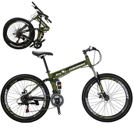 EUROBIKE Folding Bike OBK 26-inch Folding Mountain Bike 21 Speed Full Suspension Folding Bicycle Dual Disc Brakes Unisex For Adults (Wheel 2 Green)