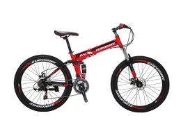 EUROBIKE  OBK G4 Full Suspension Folding Bike 26 Inch 21 Speed Disc Brakes Mountain Bike Bicycle Men or Women foldable bikes for adults (Red)