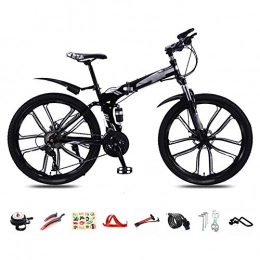 OPRG Adult Folding Mountain Bikes 26 Inch Mountain Trail Bike High Carbon Steel Full Suspension Frame Bicycles 30 Speed ​​Gears Dual Disc Brakes MTB Bicycle,Black,B