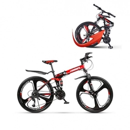 OQJUH foldable mountain bike adult full suspension frame for men and women (black red),26inx17in,21speed