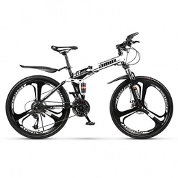 Mnjin Folding Bike Outdoor sports 26" 3-Spokewheels Mountain Bike Daul Disc Brakes 24 Speed Mens Bicycle Dual Suspension Bike