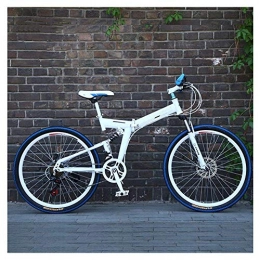  Bike Outdoor sports 26 Inch Mountain Bike, High Carbon Steel Folding Frame, Dual Suspensions, 27 Speed, with Double Disc Brake, Unisex (Color : White)