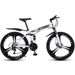 AEF Bike Outroad Bicycle Mountain Folding Bike 26 Inch 24-Speed Dual Disc Brakes Full Suspension Non-Slip for Adult Or Teens Women Men, White
