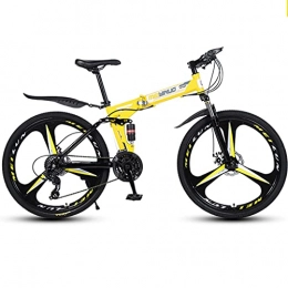 AEF Bike Outroad Bicycle Mountain Folding Bike 26 Inch 24-Speed Dual Disc Brakes Full Suspension Non-Slip for Adult Or Teens Women Men, Yellow