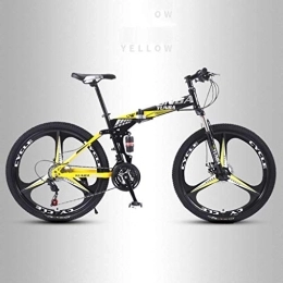 Generic Folding Bike Outroad Mountain Bike 24 / 27 Speed 3 Spoke 26-inch Wheels Double Disc Brake Bicycle Folding Bike for Adult Teens (Color : Yellow, Size : 27 speed)