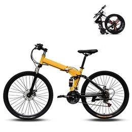 Ouumeis Folding Bike Ouumeis 24 Inch Folding Mountain Bikes Men Women General Purpose Variable Speed Double Shock Absorption All Terrain Adult Foldable Bicycle High Carbon Steel Frame, Yellow, 27 Speed