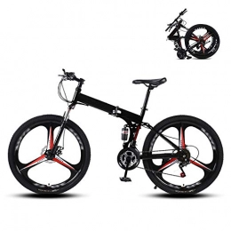 Ouumeis Folding Bike Ouumeis 24 Inch Folding Mountain Bikes Men Women General Purpose Variable Speed Double Shock Absorption All Terrain Adult Foldable Bicycle Three Cutter Wheels High Carbon Steel Frame, Black, 21 Speed