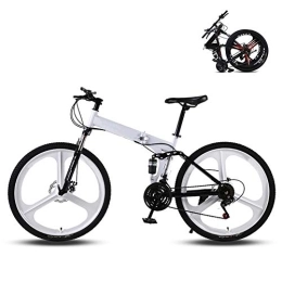 Ouumeis Folding Bike Ouumeis 24 Inch Folding Mountain Bikes Men Women General Purpose Variable Speed Double Shock Absorption All Terrain Adult Foldable Bicycle Three Cutter Wheels High Carbon Steel Frame, White, 21 Speed