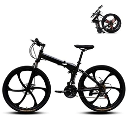 Ouumeis Bike Ouumeis 26 Inch Folding Mountain Bikes Men Women General Purpose Variable Speed Double Shock Absorption All Terrain Adult Foldable Bicycle Six Cutter Wheels High Carbon Steel Frame, Black, 21 Speed