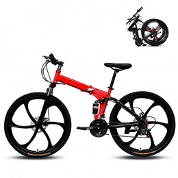 Ouumeis Folding Bike Ouumeis 26 Inch Folding Mountain Bikes Men Women General Purpose Variable Speed Double Shock Absorption All Terrain Adult Foldable Bicycle Six Cutter Wheels High Carbon Steel Frame, Red, 24 Speed