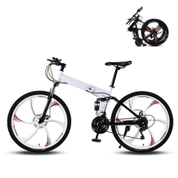 Ouumeis Folding Bike Ouumeis 26 Inch Folding Mountain Bikes Men Women General Purpose Variable Speed Double Shock Absorption All Terrain Adult Foldable Bicycle Six Cutter Wheels High Carbon Steel Frame, White, 21 Speed