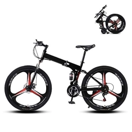 Ouumeis Folding Bike Ouumeis 26 Inch Folding Mountain Bikes Men Women General Purpose Variable Speed Double Shock Absorption All Terrain Adult Foldable Bicycle Three Cutter Wheels High Carbon Steel Frame, Black, 21 Speed