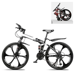 Ouumeis Folding Bike Ouumeis Folding Mountain Bikes 26 Inch 21 / 24 / 27 / 30 Speed Variable All Terrain Quick Foldable Adult Mountain Off-Road Bicycle High Carbon Steel Frame Double Shock Absorption, C, 21 Speed
