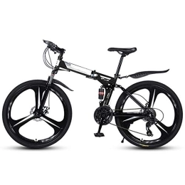 Ouumeis Folding Bike Ouumeis Folding Mountain Bikes 26 Inch 3 Cutter Wheels Men Women General Purpose All Terrain Adult Quick Foldable Bicycle High Carbon Steel Frame Variable Speed Double Shock Absorption, Black, 21 Speed