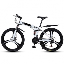 Ouumeis Bike Ouumeis Folding Mountain Bikes 26 Inch 3 Cutter Wheels Men Women General Purpose All Terrain Adult Quick Foldable Bicycle High Carbon Steel Frame Variable Speed Double Shock Absorption, White, 24 Speed