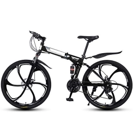 Ouumeis Folding Bike Ouumeis Folding Mountain Bikes 26 Inch 6 Cutter Wheels Men Women General Purpose All Terrain Adult Quick Foldable Bicycle High Carbon Steel Frame Variable Speed Double Shock Absorption, Black, 21 Speed