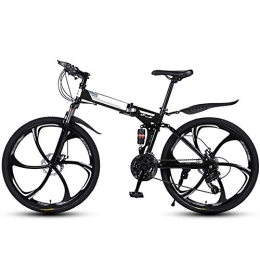 Ouumeis Folding Bike Ouumeis Folding Mountain Bikes 26 Inch 6 Cutter Wheels Men Women General Purpose All Terrain Adult Quick Foldable Bicycle High Carbon Steel Frame Variable Speed Double Shock Absorption, Black, 27 Speed