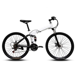 Ouumeis Bike Ouumeis Mountain Folding Bicycle, 26-Inch 21-Speed Spoke Wheel with Variable Speed Double Shock Absorber Bicycle Mountain Folding Bicycle Fast Folding, Easy To Carry, White