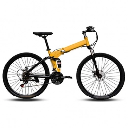 Ouumeis Folding Bike Ouumeis Mountain Folding Bicycle, 26-Inch 24-Speed Spoke Wheel with Variable Speed Double Shock Absorber Bicycle Mountain Folding Bicycle Fast Folding, Easy To Carry, Yellow