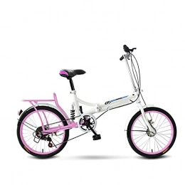 paritariny Bike paritariny Complete Cruiser Bikes, Folding Bicycle 20 Inch Speed Shock Absorption Portable Rear Drum Brake Adult Students Men and Women Small Bike (Color : White pink, Size : 20inch)
