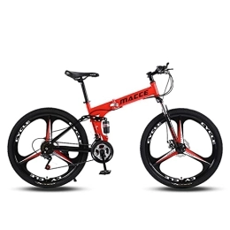 PBTRM Folding Bike PBTRM 26 Inch 30 Speed Folding Mountain Bike, High Carbon Steel MTB Bicycle, Anti-Slip Double Disc Brake Full Suspension Mountain Bicycle for Men And Women, Red