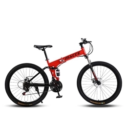 PBTRM Bike PBTRM Folding Bike for Adults, 26 Inch Spoke Wheel 30 Speed High Carbon Steel Frame Mountain Bike, Full Suspension Dual Disc Brake Mountain Bike, Multi-Colors, Red