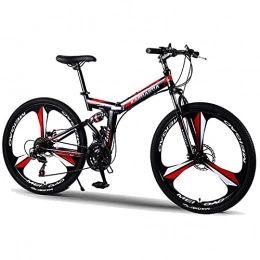 PBTRM Folding Bike PBTRM Full Suspension Folding Mountain Bike 24 Inch / 26 Inch, High Carbon Steel Soft Tail Shock-Absorbing Frame, Dual Disc Brake Mountain Bicycle for Men And Women, Black Red, 21 speed, 24 inches