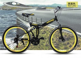 peipei Folding mountain bike 24 inch 26 inch dual disc brake dual shock absorption 21 speed student adult male and female bicycle-Black yellow_26 inch