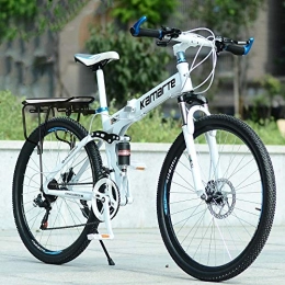 PengYuCheng Folding Bike PengYuCheng Foldable mountain bike, easy to carry, placed in the trunk, 21-speed, 24-inch, steel frame double disc brakes, spoke wheels, wheel set double suspension, off-road bike q4