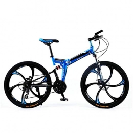 PHY Folding Bike PHY Mountain bike folding bicycle adult of full dual suspension, 21-speed blue of 24 minutes 26 inches wheel, 24 speed