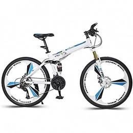 PLAYH Bike PLAYH 26in Folding Bike Mountain Bicycle Road Racing Cycling High Carbon Steel Portable Hard Tail Mountain Bike For Men Women Lightweight Folding Casual 24 Speed Damping Bicycle (Color : White blue)