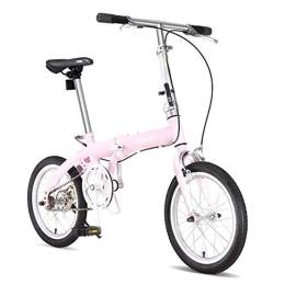 PLLXY Bike PLLXY Adults Single Speed Folding Bike, 16in Mini Folding City Bicycle, Lightweight Foldable Bike Carbon Fiber Frame Pink 16in