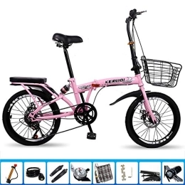 PLLXY Bike PLLXY Folding Bike Commuter, Rear Rack, 7 Speed City Foldable Bike 20in Wheels, Portable Foldable Bicycle For Men Women Pink 20in