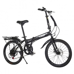 PLLXY Folding Bike PLLXY Loop Adult Folding Bike 20in, Carbon Fiber Frame, 7 Speed Dual Disc Brake, Folding City Bicycle Black 20in