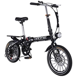 PLLXY Folding Bike PLLXY Mini Compact City Folding Bike, 7 Speed Folding Bicycle Urban Commuter With Back Rack Black 16in