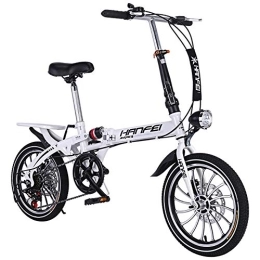 PLLXY Bike PLLXY Mini Compact City Folding Bike, 7 Speed Folding Bicycle Urban Commuter With Back Rack White 16in