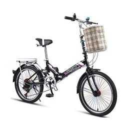 PLLXY Bike PLLXY Portable Folding City Bicycle With Storage Basket, Transmission Mini Folding Bike Unisex, 20in Wheels Urban Environment A 16in