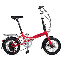 Creing Folding Bike Portable City Bike 16 Inch 6-Speed Commuter Bicycle Fold High Carbon Steel Frame For Unisex Adult, red