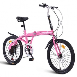 Cacoffay Bike Portable Folding Bicycle, Male Female Adult Ultralight Bikes Variable Speed Mini Student Bikes High Carbon Steel Frame, 20-Inch Wheels(Recommended Height 140-170cm), Pink