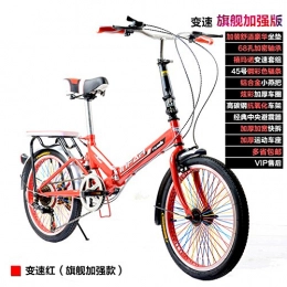 Portable Folding Bike,20 Inch Foldable Bicycle Travel 6 Speed Lightweight Folding Bicycle Bright Single-Speed Shock Absorber For Adult Men Women Student Young Car Bike-red 111x155cm(44x61inch)