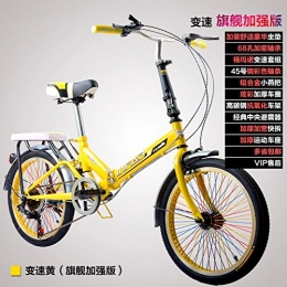 HUAHUADP Folding Bike Portable Folding Bike, 20 Inch Foldable Bicycle Travel 6 Speed Lightweight Folding Bicycle Bright Single-Speed Shock Absorber For Adult Men Women Student Young Car Bike-yellow 111x155cm(44x61inch)