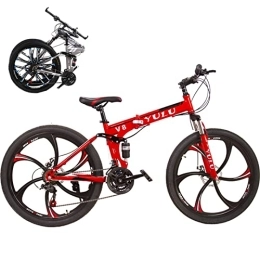 Generic Folding Bike Portable Folding Bike for Adults Foldable Adult Bicycles Folding Mountain Bike with Suspension Fork 26inch Gears Folding Bike Folding City Bike High Carbon Steel Frame, Red / 6, 30