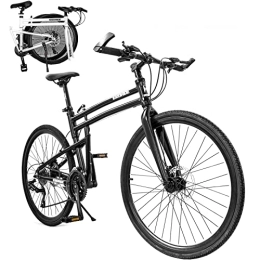 Generic Bike Portable Folding Bike for Adults Foldable Adult Bicycles Folding Mountain Bike with Suspension Fork Folding Bike Folding City Bike High Carbon Steel Frame, Black / 24inch, 24