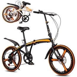 Generic Bike Portable Folding Bikes for Adults with 6 Riding Speed Carbon Steel Frame Folding Bike - Lightweight Portable Bike for Women and Men - City Bicycle for Work School, Black, 20inch
