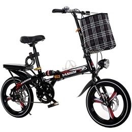  Bike Portable Folding Kids Bike Foldable Adult Soft-Tail Bicycle Road Bike 6-Speed Disc Brake with Basket and Back Seat 16 / 20inch Black White (Color : Black Size : 20inch) (Black 16inch)